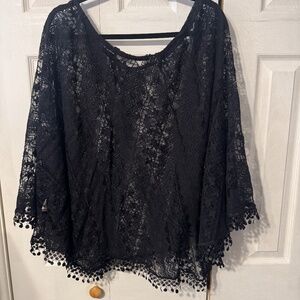California Gypsy Black Lace with Fringe Accent Poncho - One Size